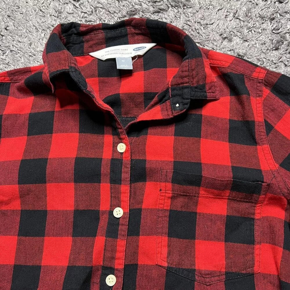 Old Navy Flannel Shirt Womens Medium Red Buffalo Plaid Long Sleeve Button Up - Picture 3 of 9